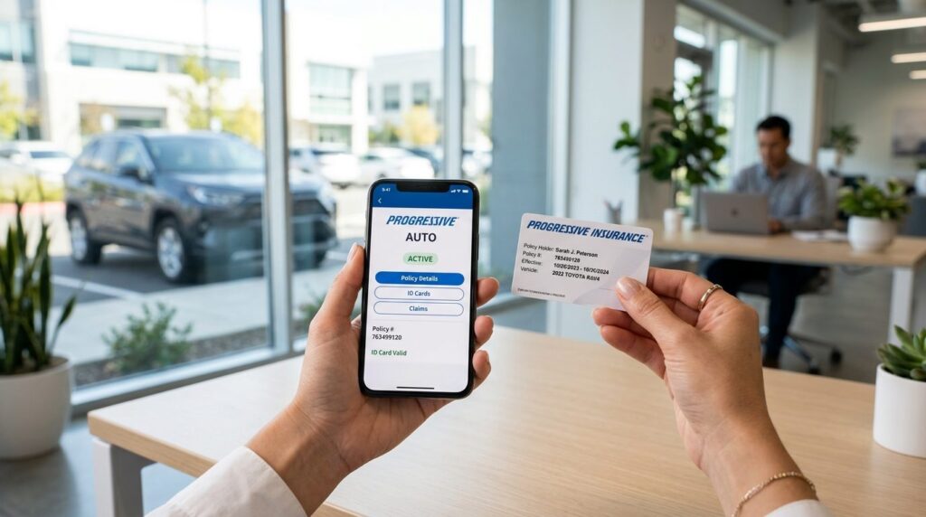 Professional image of hands holding a car insurance card and