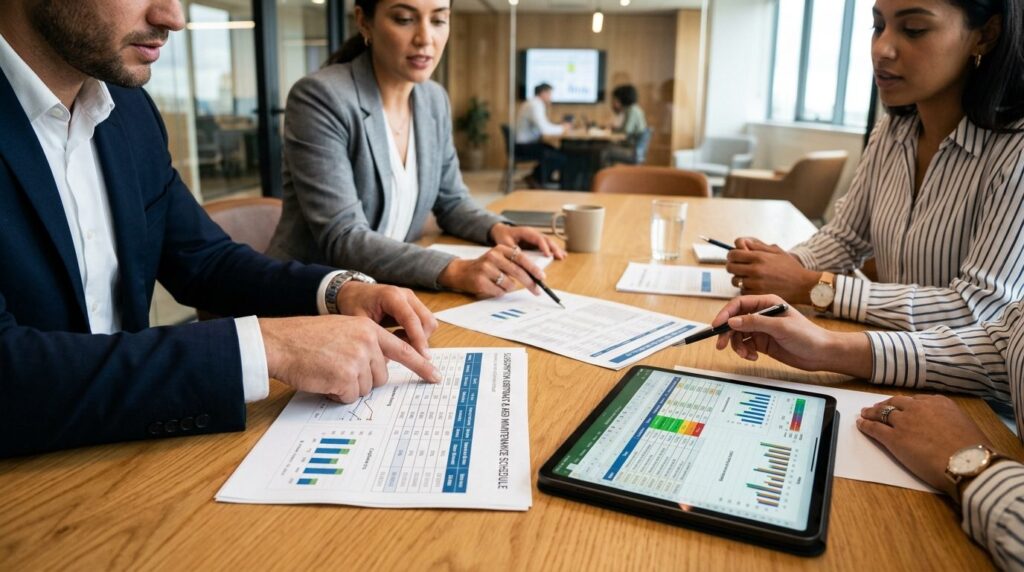 Close-up of business professionals in a modern conference ro