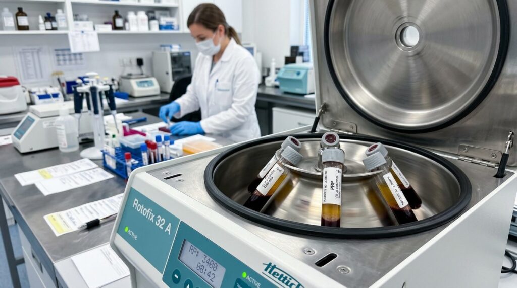 Centrifuge machine in professional medical laboratory spinni