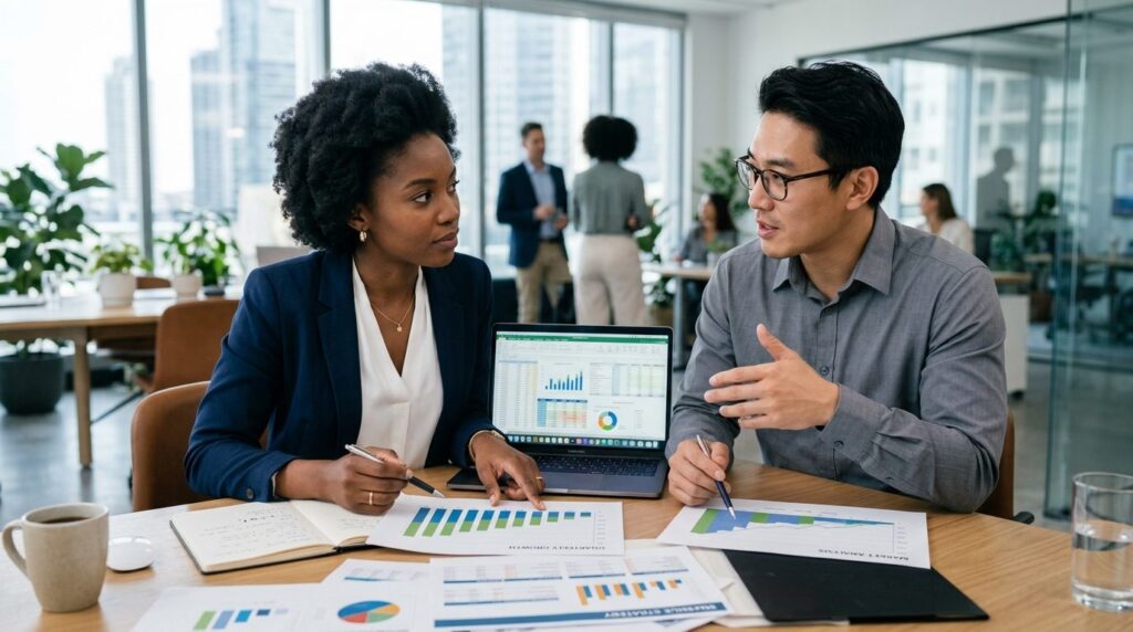 Photorealistic image of a diverse team of two professionals
