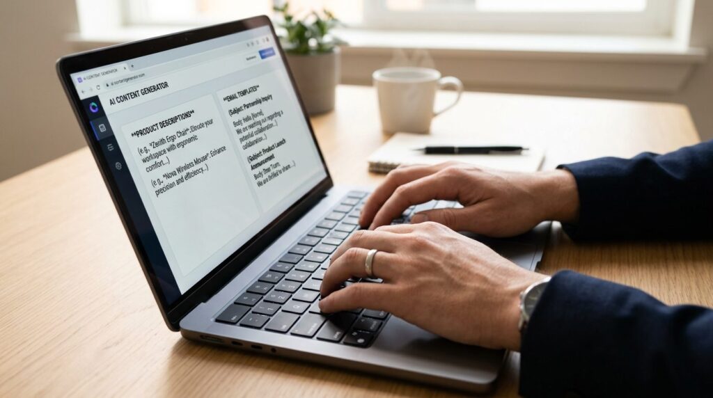 Close-up photorealistic image of hands typing on a keyboard