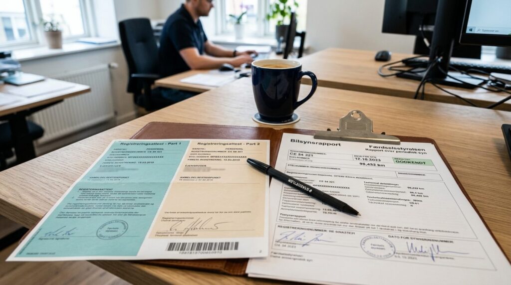 Close-up realistic photograph of car registration documents