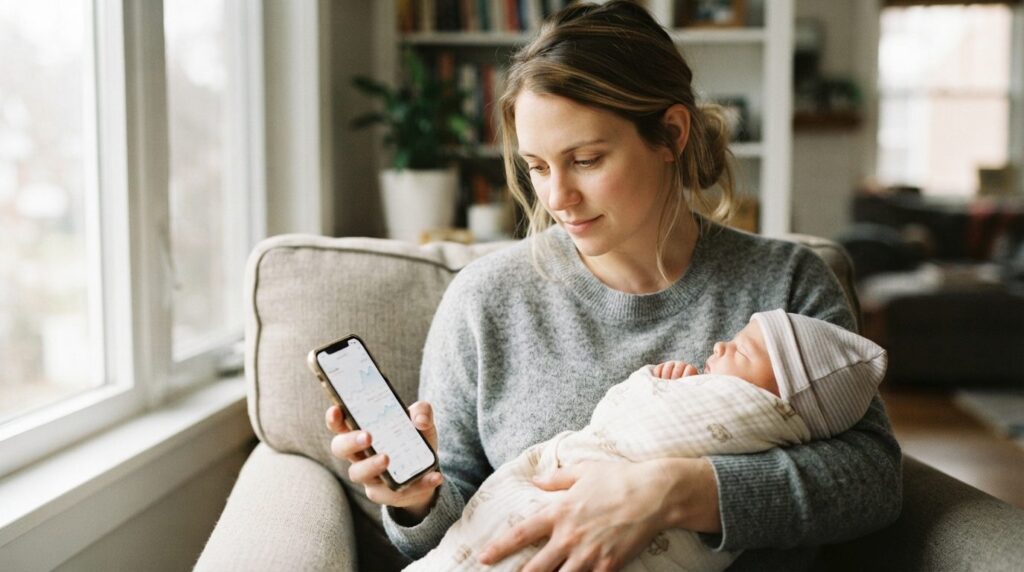 Close-up stock photo of a young mother holding her newborn b