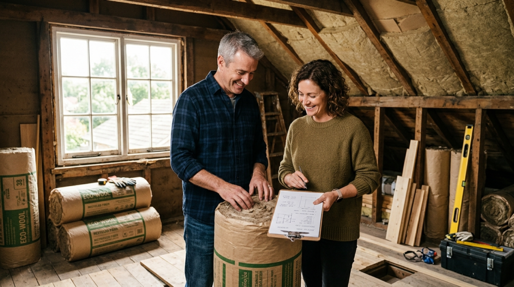 Lifestyle photograph of a middle-aged couple inspecting roll